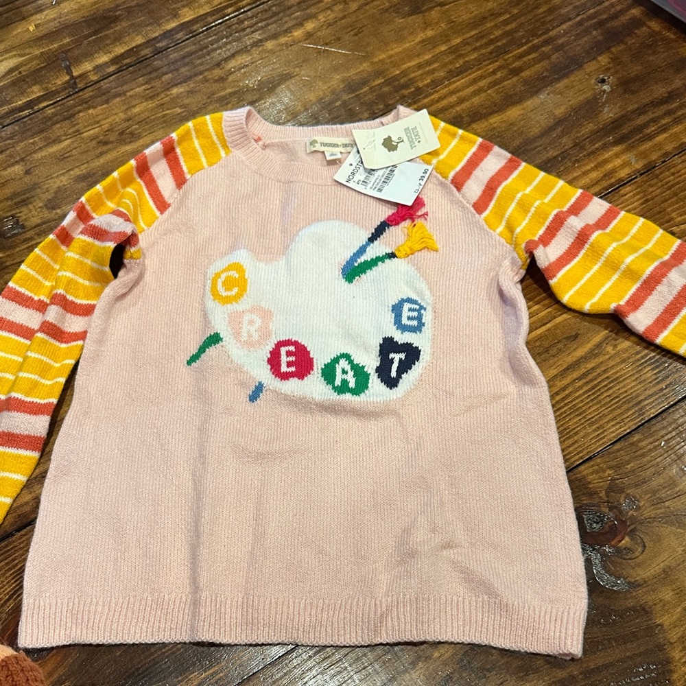Colorful Sweater with Striped Sleeves